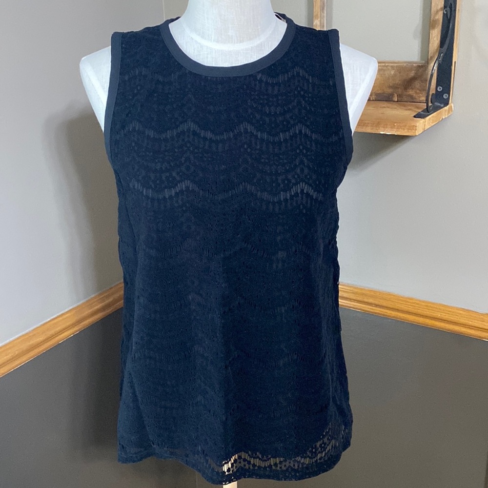Loft black velvet lace lined sleeveless top tank top size Small